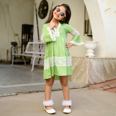 Rayon Mint Green Net Girl's Dress