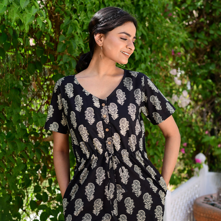 Black-Cream Short Cotton Jumpsuit