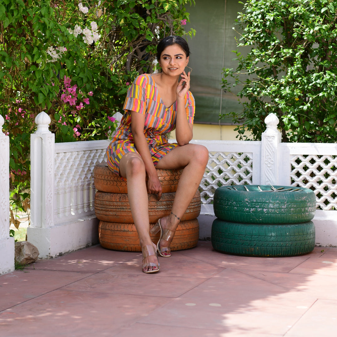 Yellow Ornate Short Cotton Jumpsuit