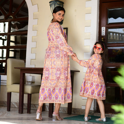 Peach Handlook Mom and Daughter Dress