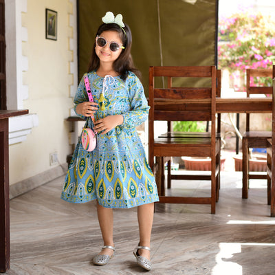 Sky Blue Handlook Mom and Daughter Dress