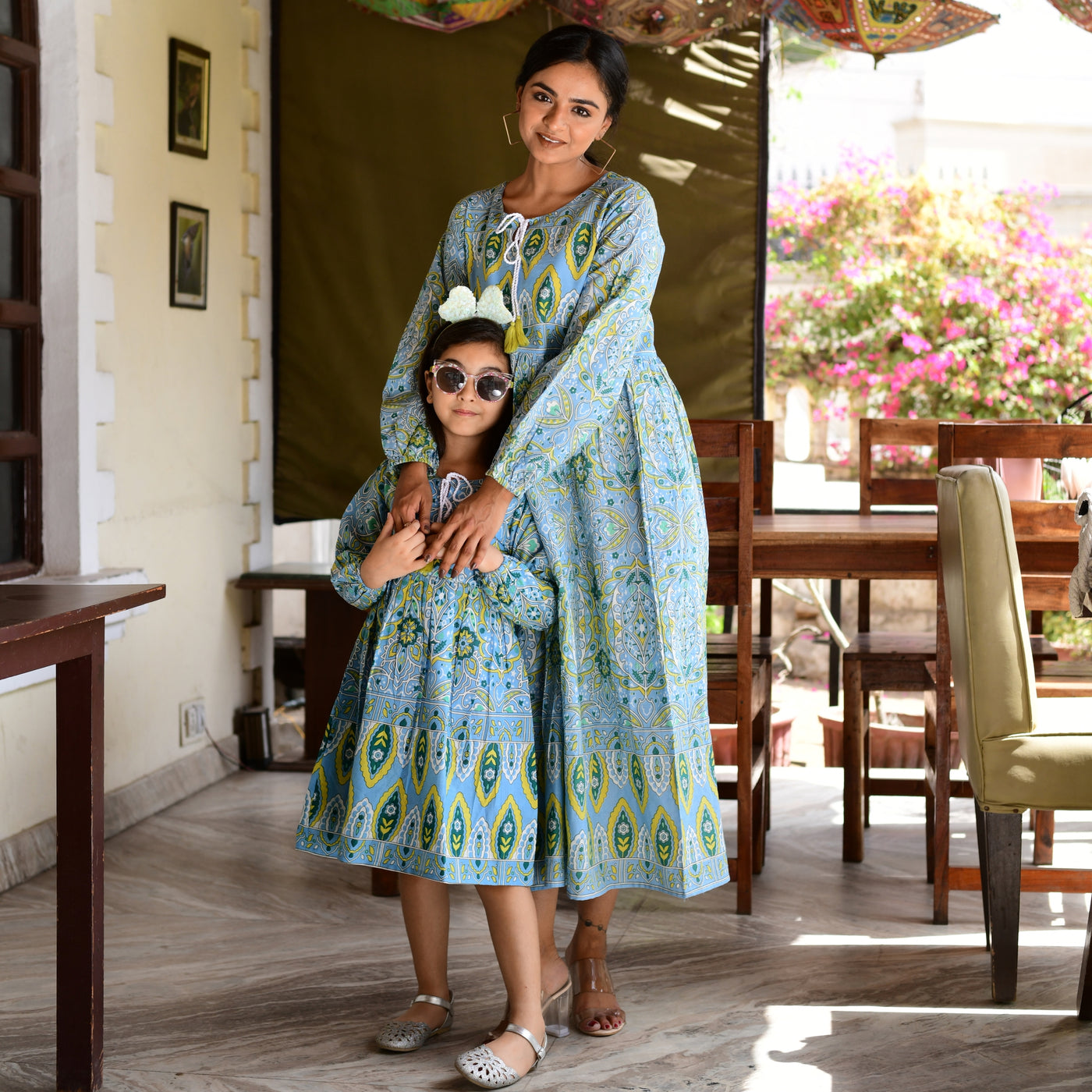 Sky Blue Handlook Mom and Daughter Dress