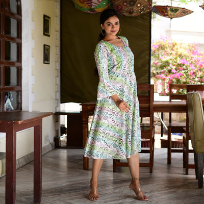 Rainbow Hand Block Print Mom and Daughter Dress