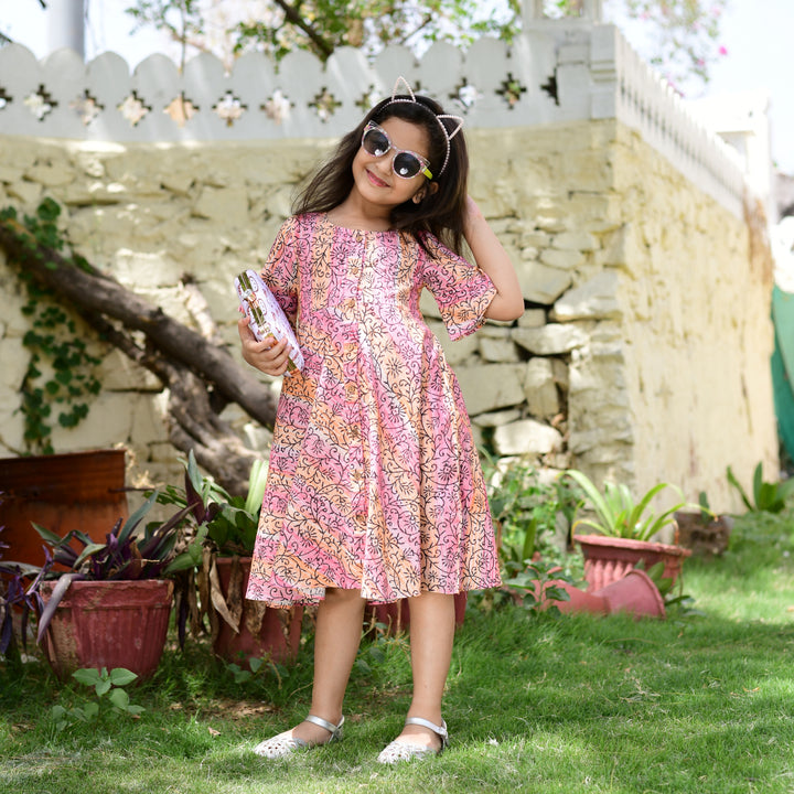 Coral Hand Block Print Button Down Mom and Daughter Dress