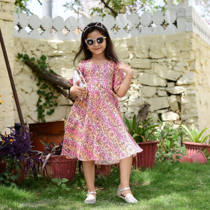 Coral Hand Block Print Button Down Mom and Daughter Dress