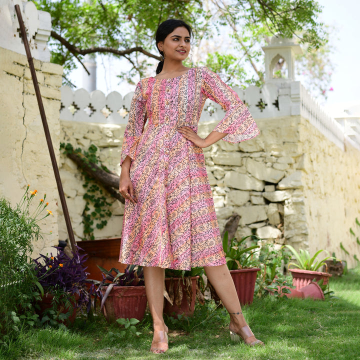Coral Hand Block Print Button Down Mom and Daughter Dress