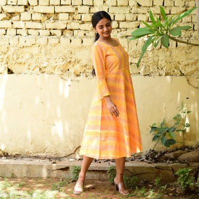 Golden Poppy Hand Block Print Mom and Daughter Dress