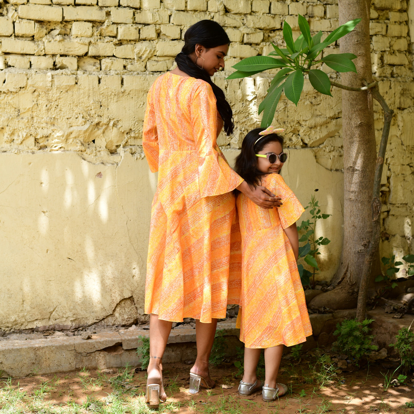 Golden Poppy Hand Block Print Mom and Daughter Dress