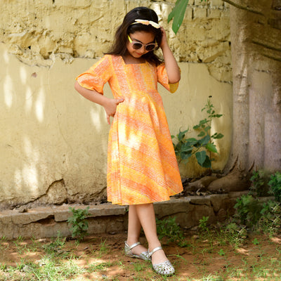 Golden Poppy Hand Block Print Girl's Dress