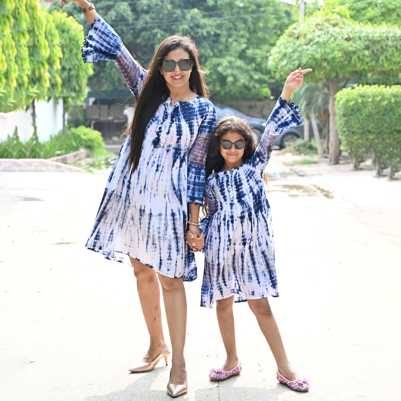 Blue Tie-Dye Mom and Daughter Dresses