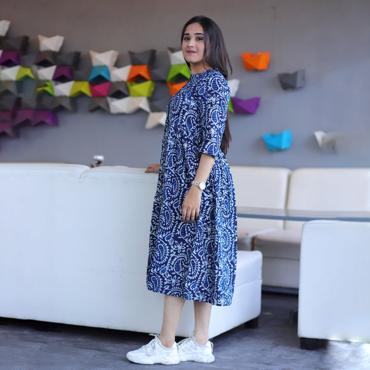 Indigo Kery Hand Block Print 3in1 Dress