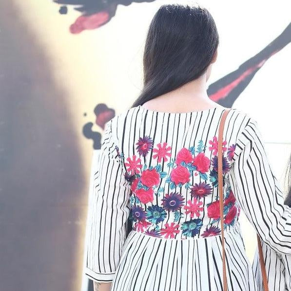 White Multi Flower One Piece Dress