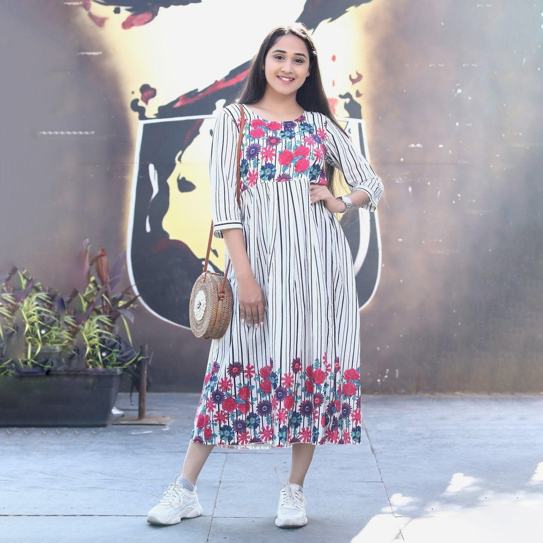 White Multi Flower One Piece Dress