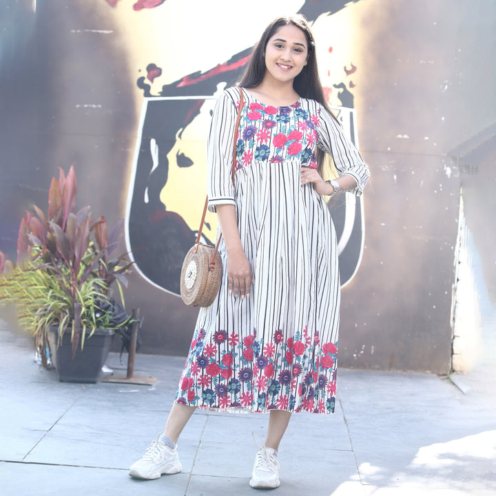 White Multiflower Mom and Daughter Dress