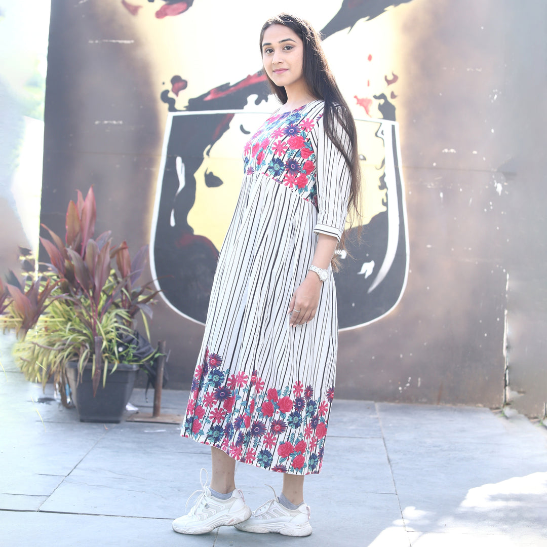 White Multiflower Mom and Daughter Dress