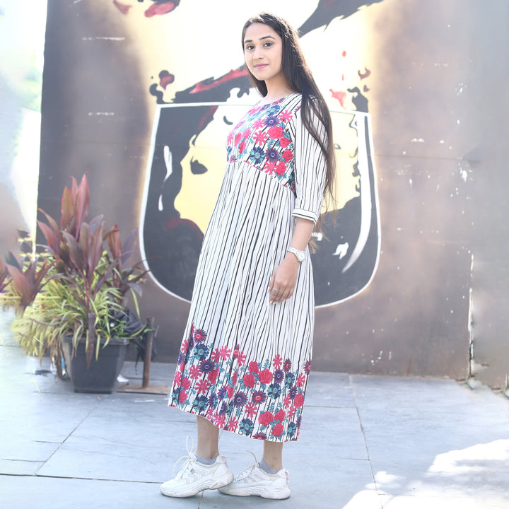 White Multiflower Mom and Daughter Dress