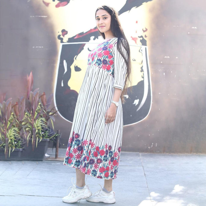 White Multi Flower One Piece Dress