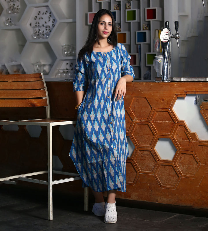 Blue Ikkat Print 3in1 Dress