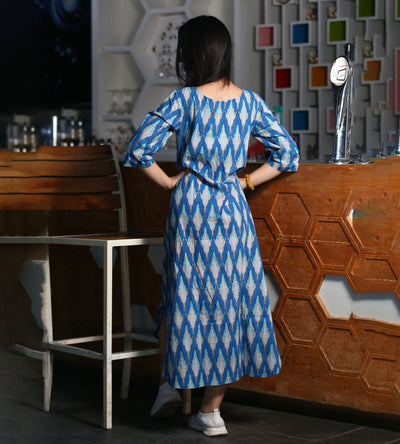 Blue Ikkat Print 3in1 Dress