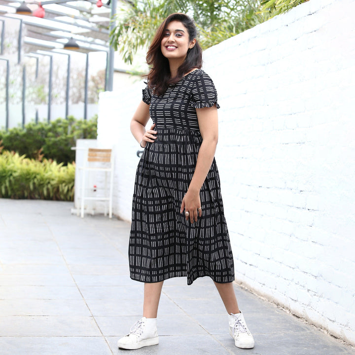 Rich Black One Piece Midi Dress