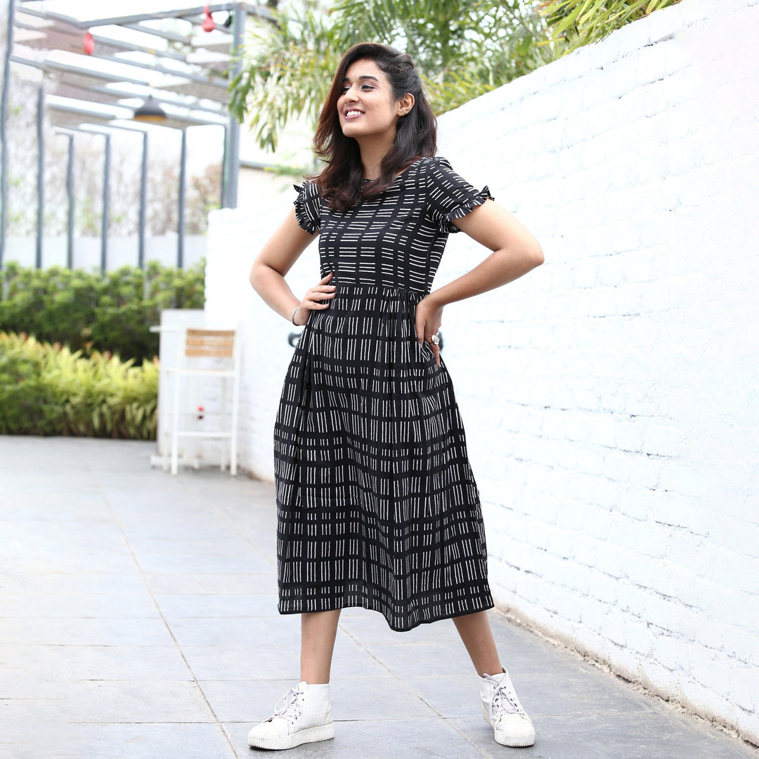 Rich Black One Piece Midi Dress