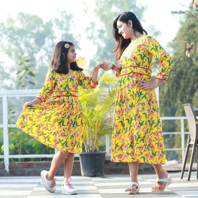 Yellow Flower Mom and Daughter Dress